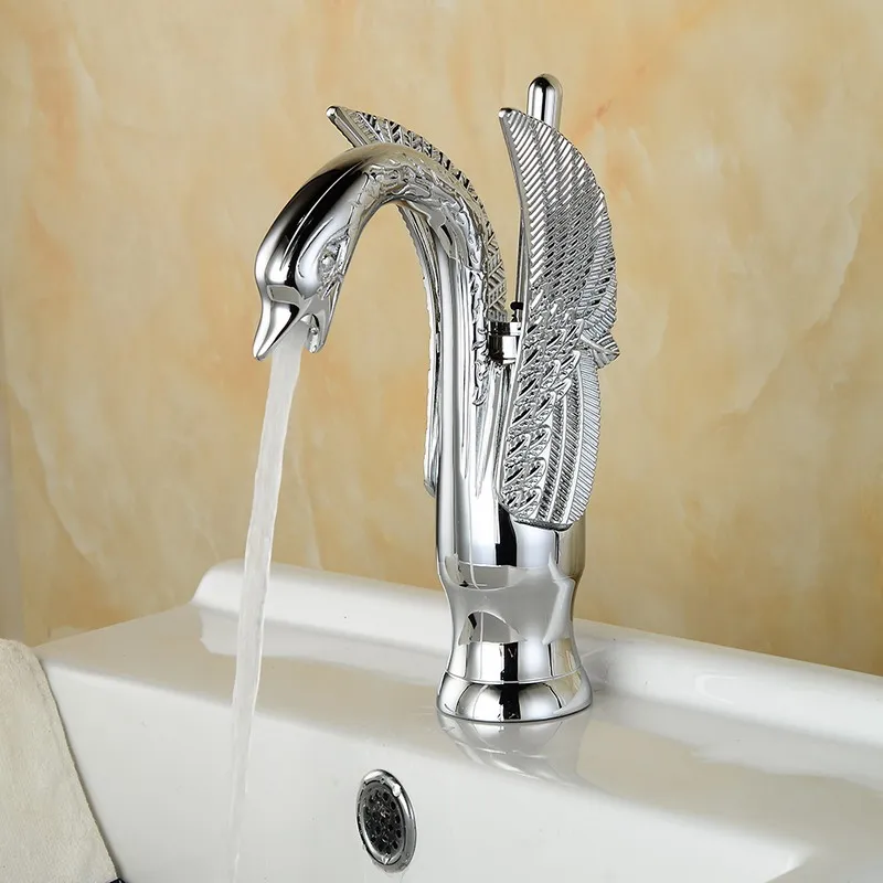 

Polished Chrome Brass Carved Animal Swan Style Bathroom Basin Mixer Tap Faucet Single Hole One Handle mx005