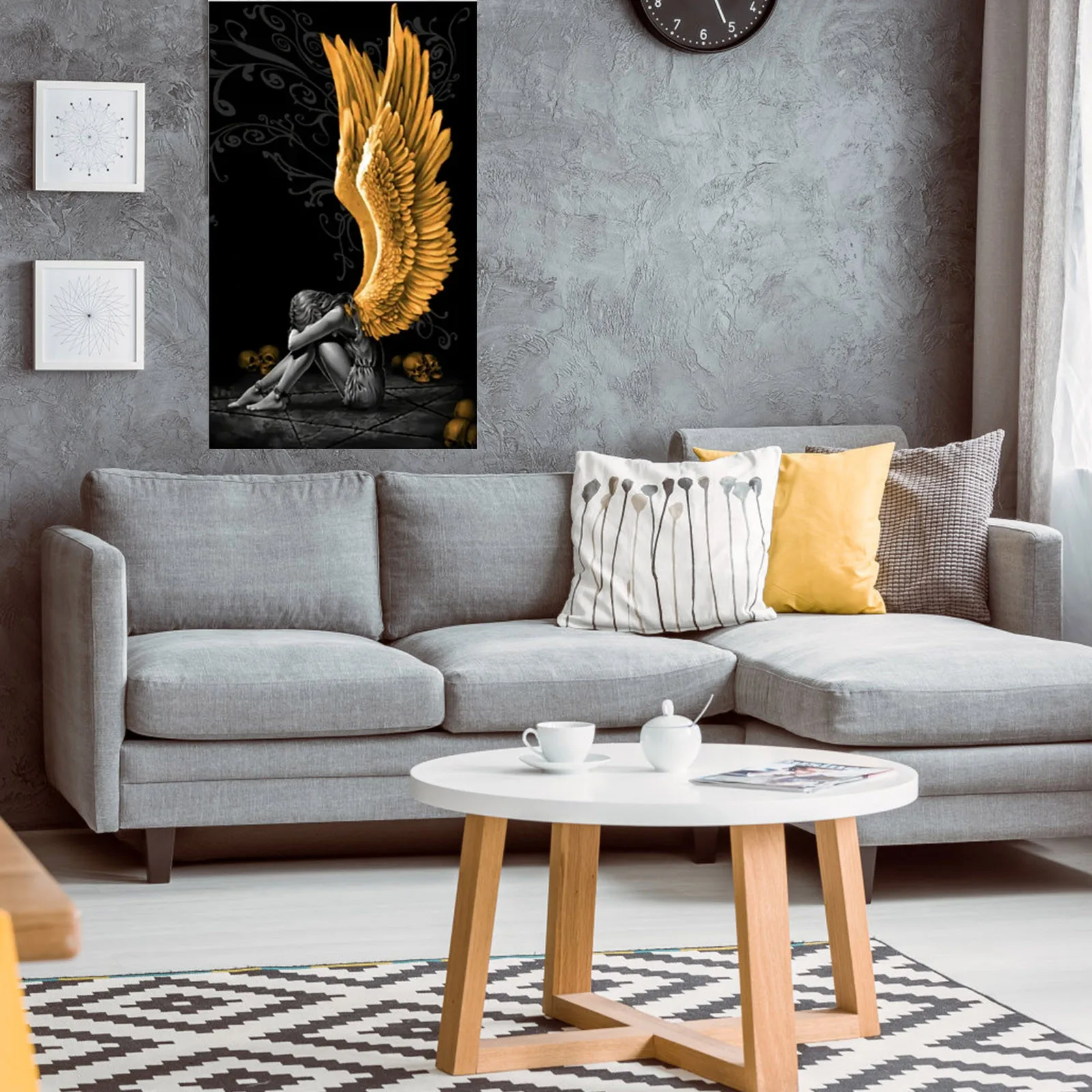 Картина с дьяволом и ангелом серые персонажи крылья Череп плакаты принты на