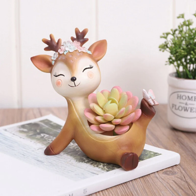 Мультяшный цветочный горшок с оленем Круглый суккулентный Горшок С КАКТУСОМ из