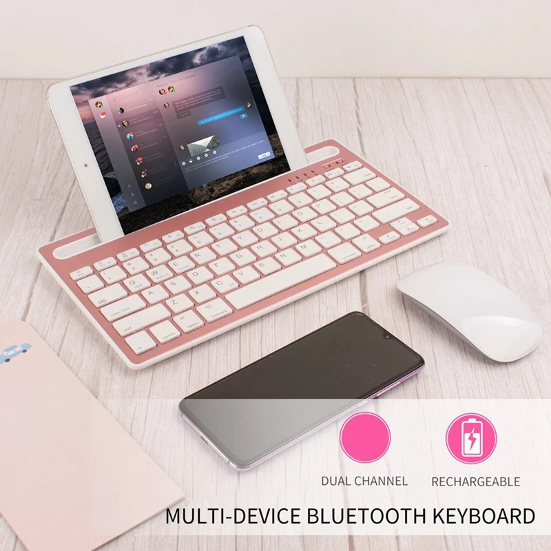 

Wireless Keyboard Charging Connect Dual Devices Applicable for iPad and Desk Phone Desktop Computer