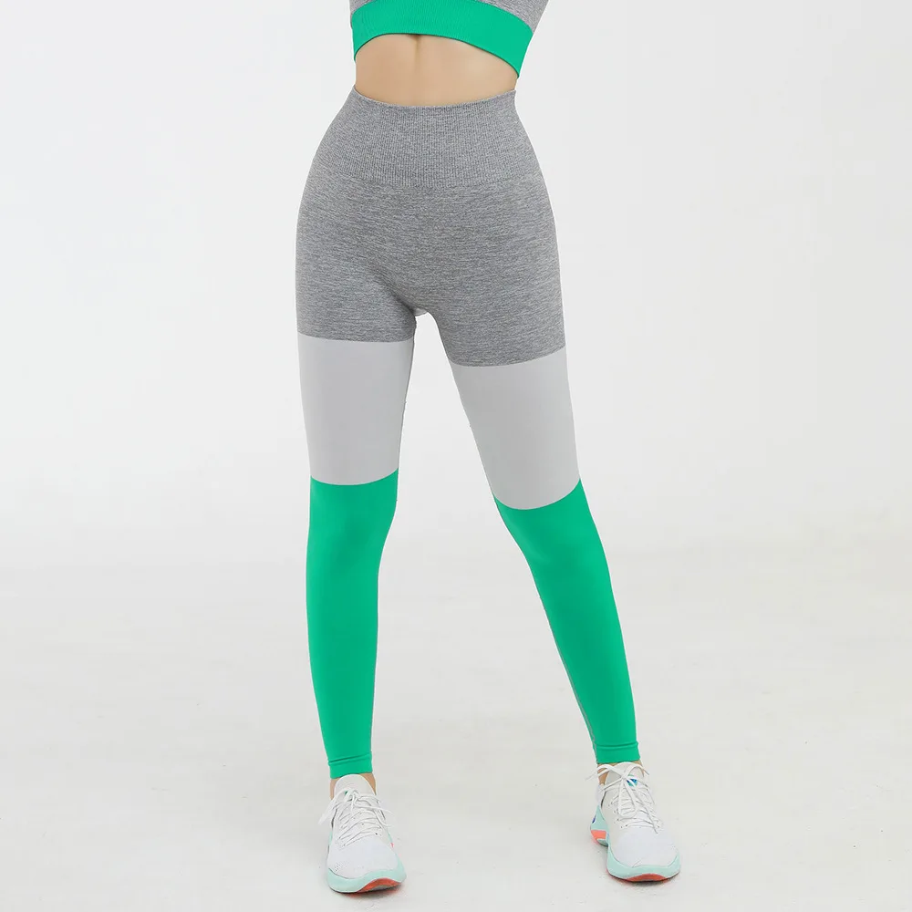 

2021 Fashion New Knitted Women Leggings Seamless Color Contrast Stitching Yoga Pants Fitness Pants Sports High Waist Sweatpants