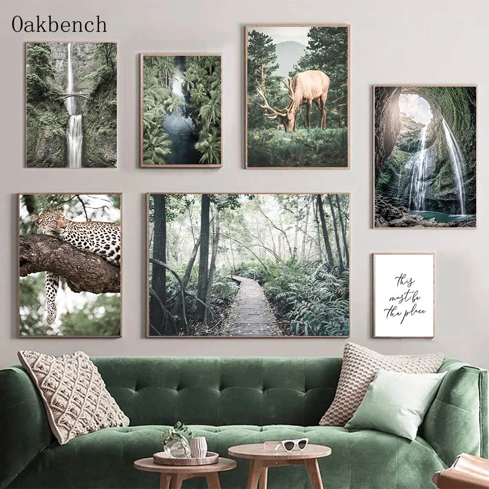 

Настенный постер с изображением природного леса, леопарда, оленя