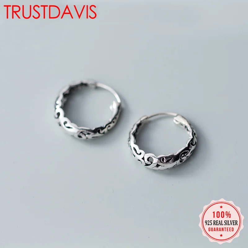 Trustdavis,, твердое Стерлинговое Серебро 925 пробы, геометрические полые серьги-кольца для женщин, пирсинг, модные серьги, ювелирные изделия DA248