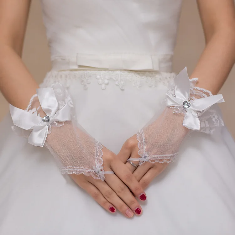 Женские тюлевые перчатки без пальцев, женские белые перчатки на запястье с бантом, свадебные перчатки, аксессуары для вечеринок, свадебные ...