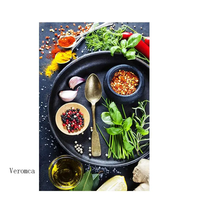 

Modern Kitchen Decor Poster Vegetable Grains Spices Spoon Canvas Painting and Prints Wall Art Pictures for Restaurant Home Decor