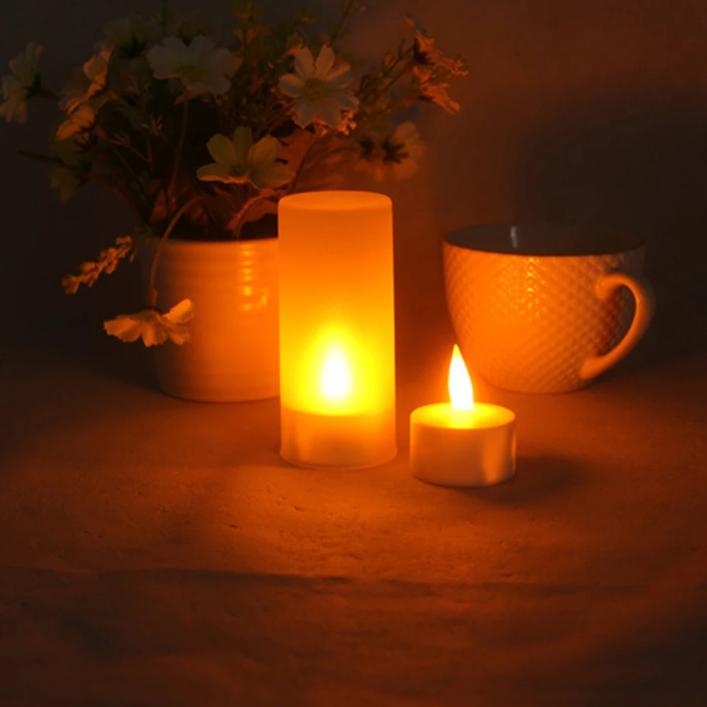 

12 Bases Simulation Candle Tealight Flameless Flickering Wedding Decorative Home Electronic Led Rechargeable