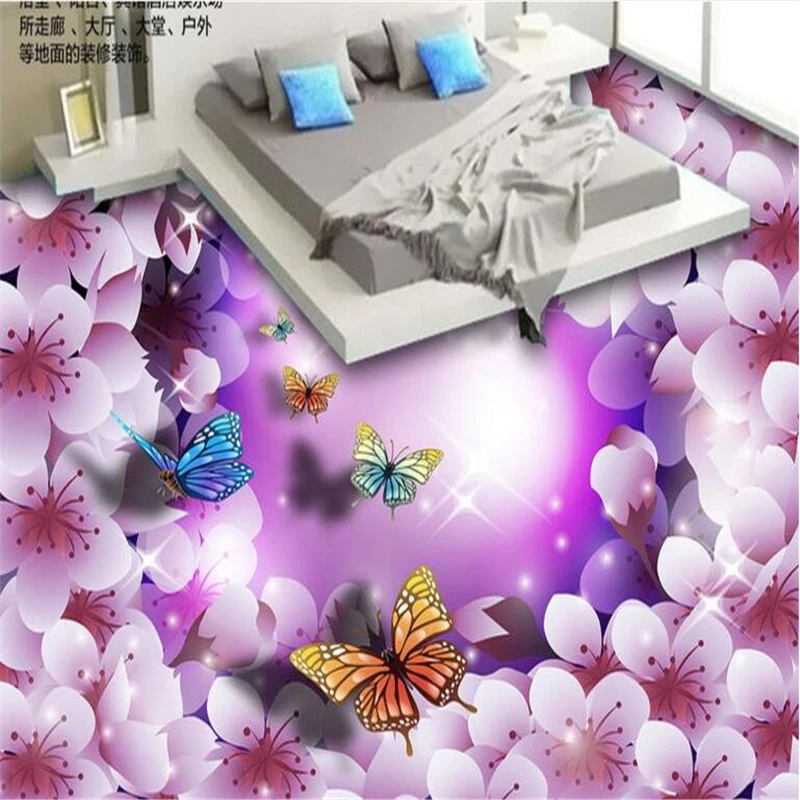 Пользовательские нетканые обои Фантастическая вишня бабочка Летающий моды 3D Пол