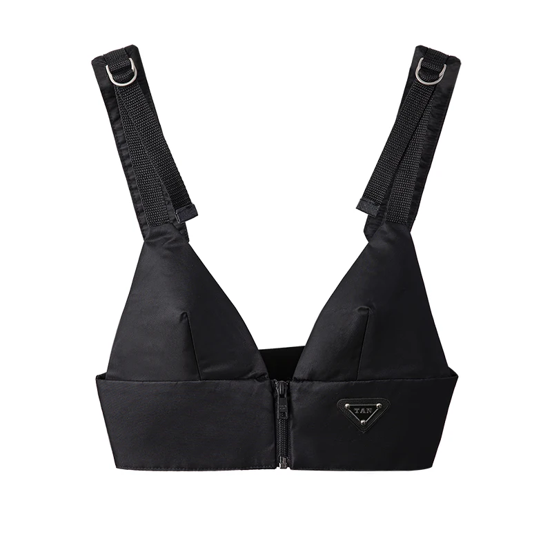 

[DEAT] New Sexy Small Chest Triangle Cup Without Steel Ring Thin Deep V Black Smooth Surface Vest Women 2021 Summer GX1120