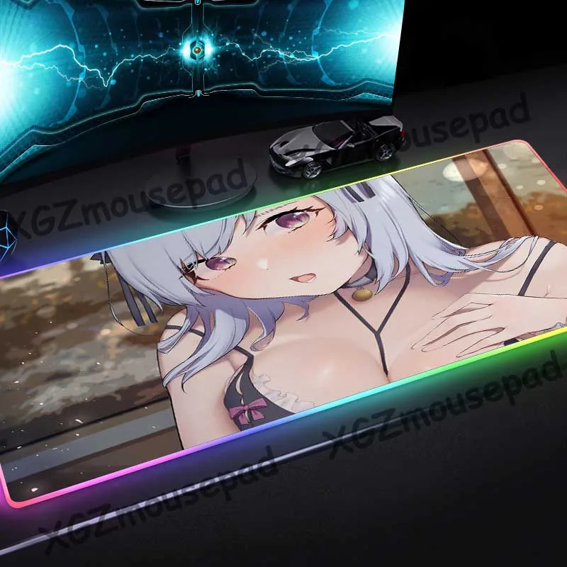 

XGZ Anime Beautiful Girl Custom Large RGB Fashion Colorful Mouse Pad Black Lock Edge Office Computer Desk Mat Rubber Non-slip
