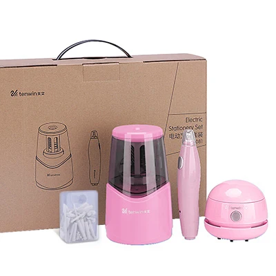 8081-pink-set Tenwin электрическая точилка для карандашей Автоматическая точилка для карандашей Kawaii ручка нож батарея/USB зарядка питание канцелярские принадлежности - Цвет: 8081-pink-set