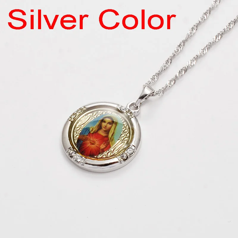 Silver Color Anniyo,, Золотая эмаль на удачу, пресвязанная Дева Марии, подвеска, ожерелья на цепочке для женщин, девушек, христианство, ювелирные изделия#056304 - Окраска металла: Silver Color