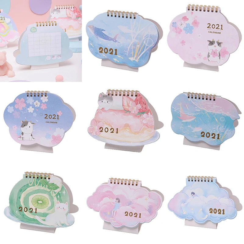 

DIY Cartoon Calendars Daily Schedule Planner New 2021 Lovely Cat and Cherry Blossom Desk Calendar