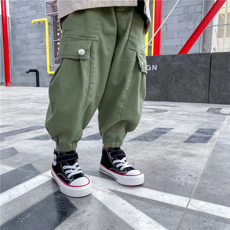 

2020 Spring and Summer Children's Pants Cotton Loose Loose Cargo Pants for Boys Children Boys and Girls Casual Harem Trousers