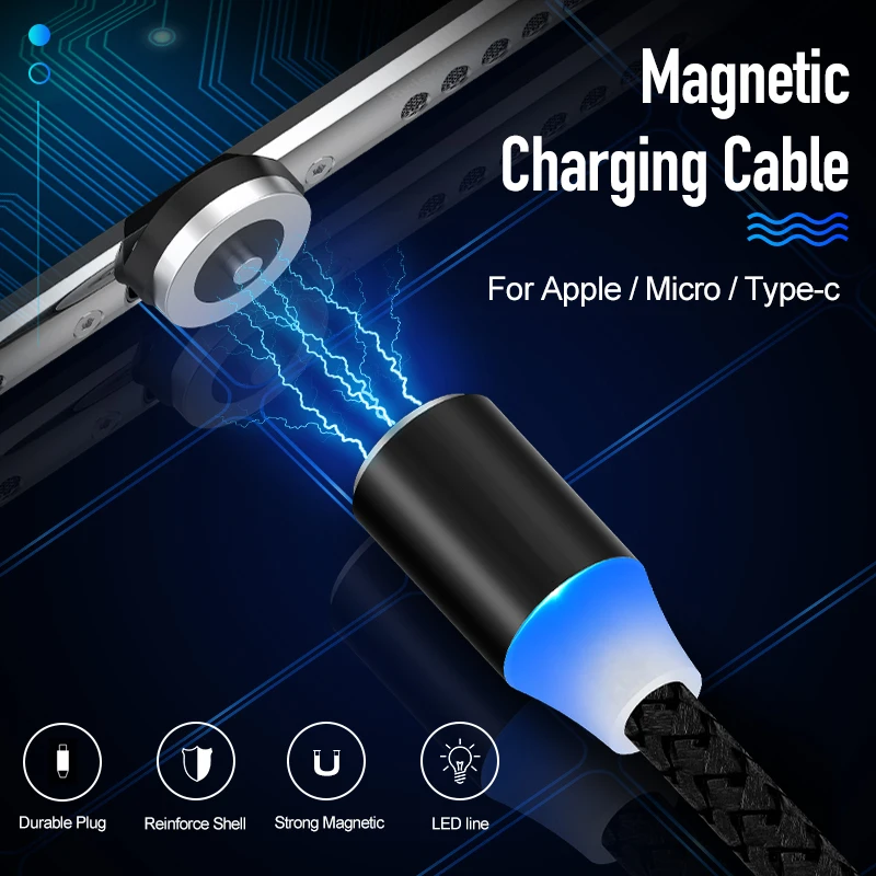 1 м светодиодный магнитный USB кабель для iPhone Xs Max & Type C Micro Huawei Samsung Xiaomi