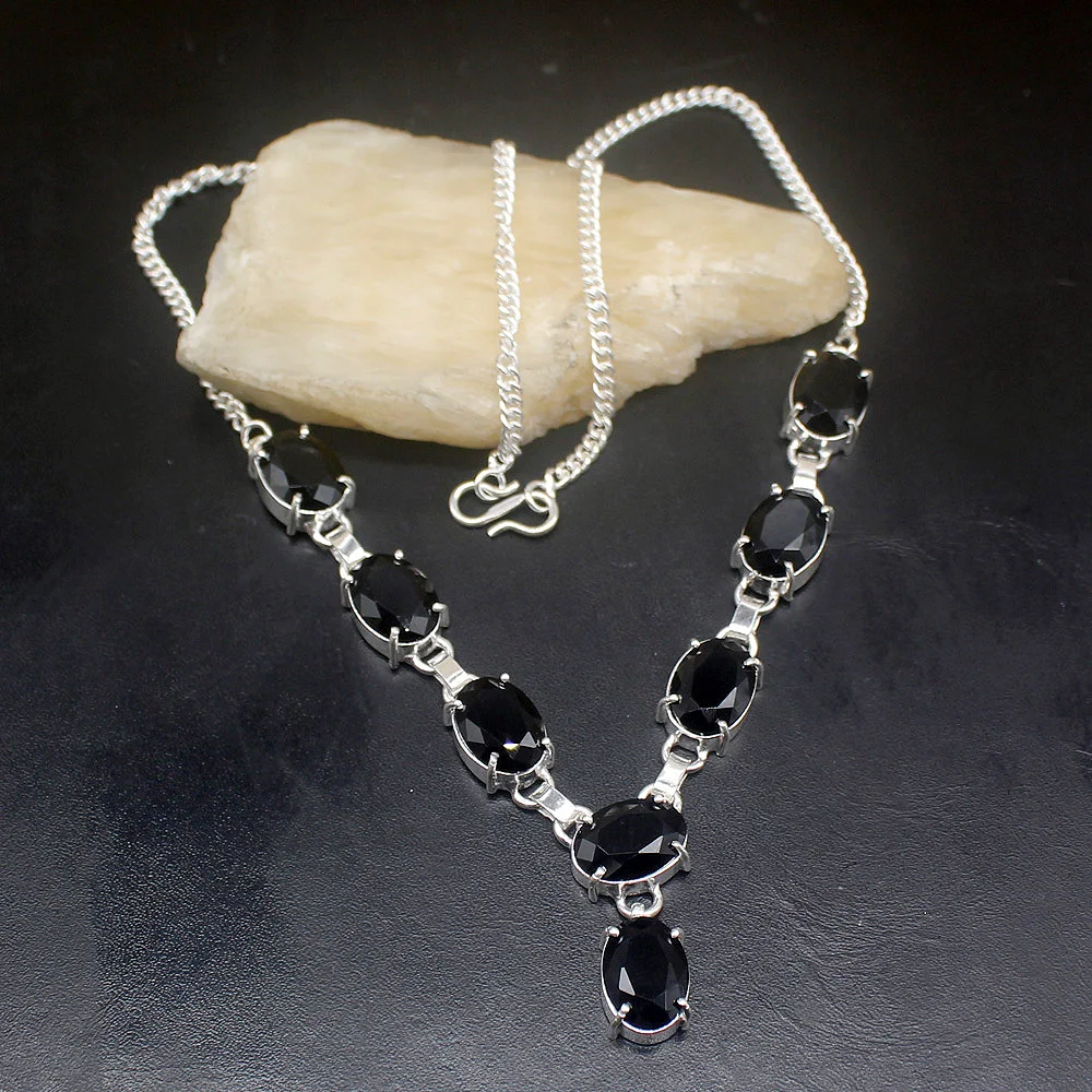 

Gemstonefactory ювелирные изделия большая акция 925 серебро Великолепная Мода черный оникс идеальная Женская цепочка ожерелье 48 см 202101592