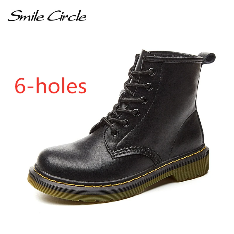 6-holes black Ботельоны женские,угги женские зимнии,теплые женские зимние ботинки,Натуральная шерсть,теплая шерстяная обувь на меху,женские сапоги натуральная кожа Зашнуровать Женские ботинки,Дутики зимние женские,белый мода - Цвет: 6-holes black
