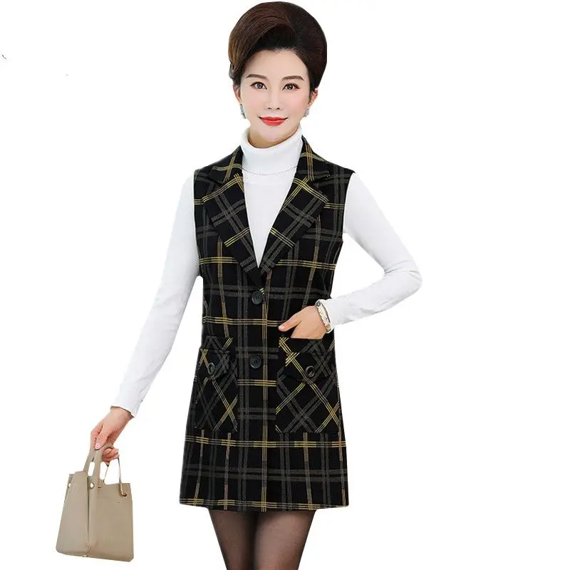 

Spring autumn vests for women stripe plaid Fashion mom 5XL plus size jacket women Single-breasted casual women vest waistcoat