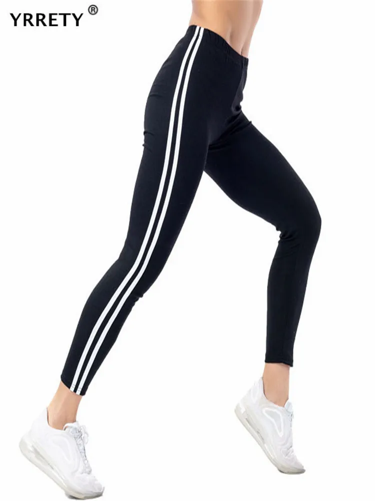 

YRRETY Black White Striped Leggings Sportwear Gym Tights Push Up Yoga Pants Women Fitness Ankle Length Elastic Waist Clothing