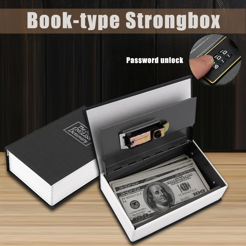 Safe Box Valuables Security Dictionary with Lock Key Secret Book Code Money Black Cash Safety Design Gift | Дом и сад