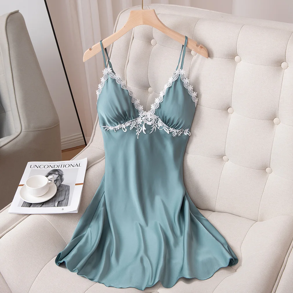 

Satin Spaghetti Strap Nightdress Women Sexy Nightgown Intimate Lingerie Soft Sleep Dress 2021 Summer New Sleepwear Home Clothes
