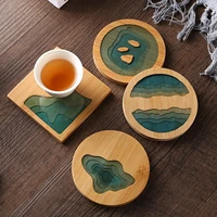 epoxy resin transparent bamboo insulation pad landscape coaster cup holder mat