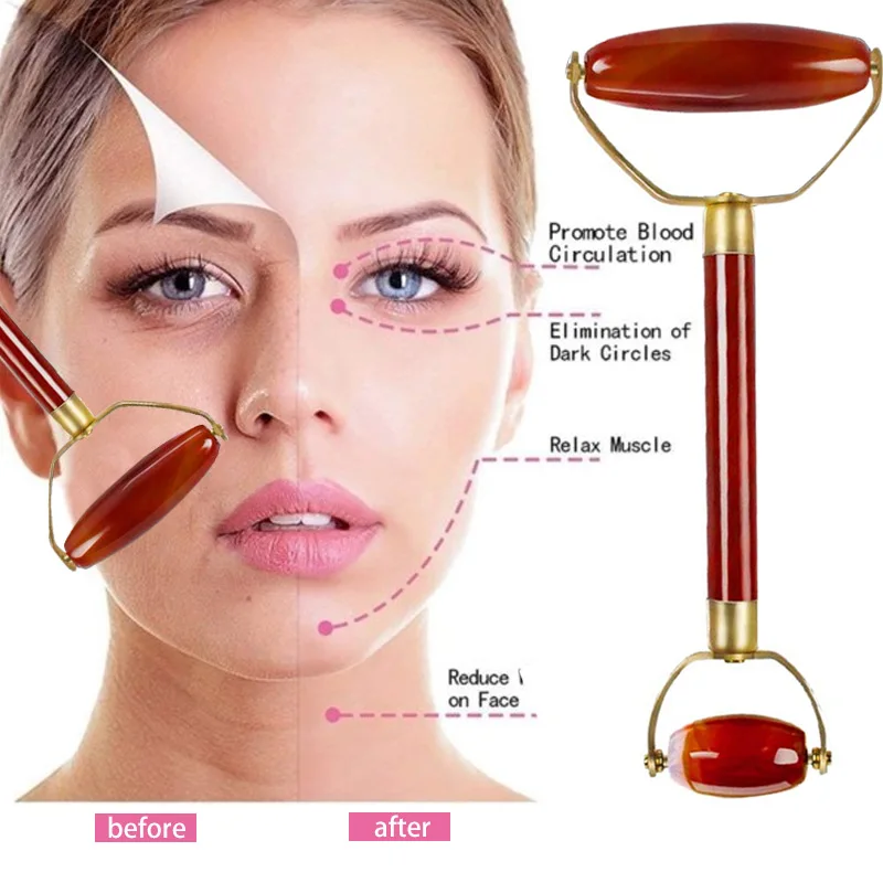 Natural Roller Facelift Anti-Aging Anti Wrinkle Women Agate Jade Face-Lifting Beauty Facial Massager Lifting and firming | Красота и