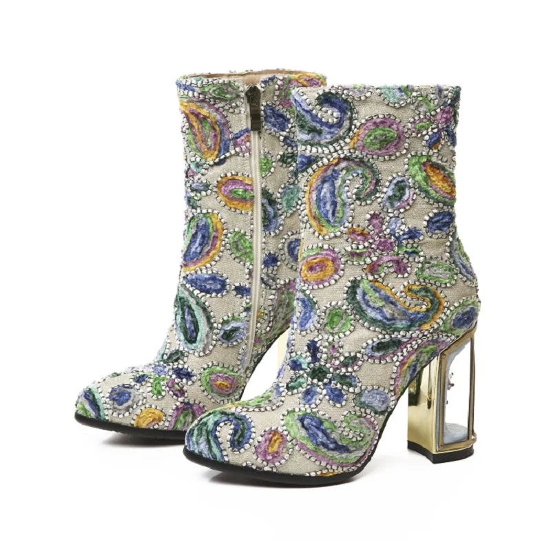 Оригинальные Модные женские ботильоны с круглым носком на высоком квадратном