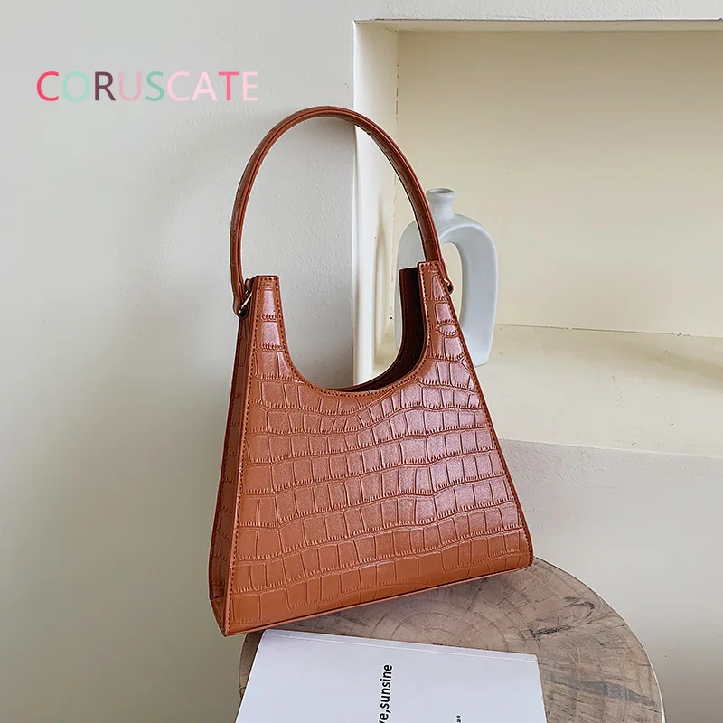 

Luxury Designer Handbag Korean Fashion Stone Pattern Short Handle Women Shoulder Bag Solid Simple Female's Portable Shopping Bag