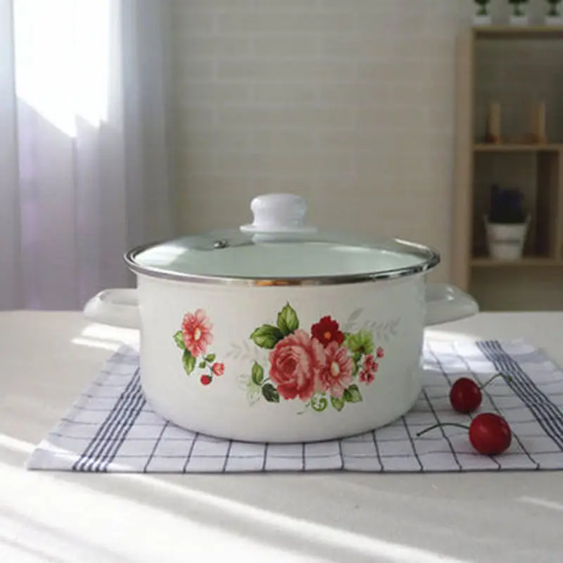 Кастрюля кухонная утолщенная эмалированная 24 см 2L3L4L|Кастрюли для супа и бульона|