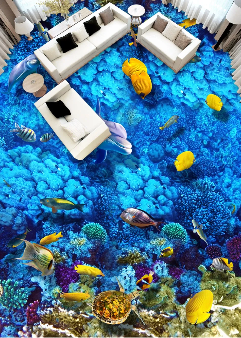 3D мерное напольное покрытие Sea World для гостиной спальни ресторана ПВХ