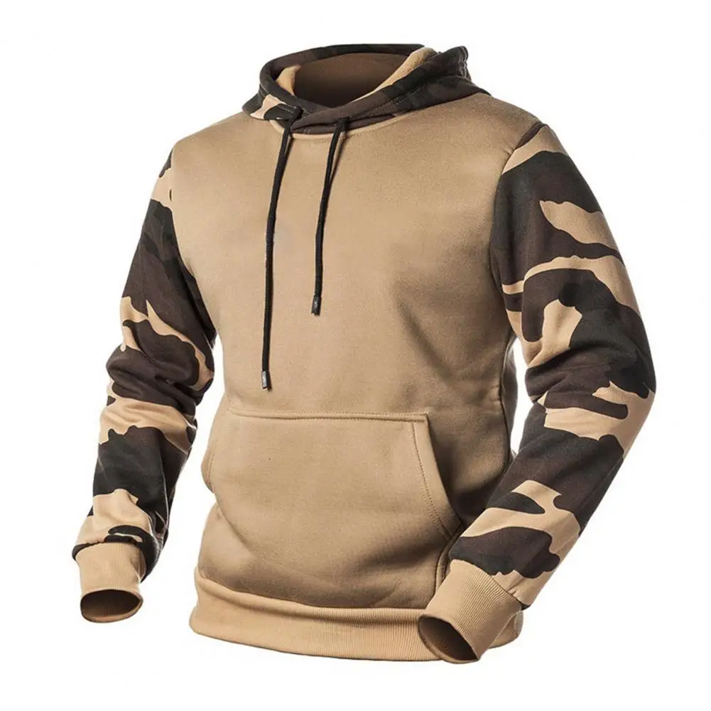 

Camouflage Stitching Thickened Hoodie Long Sleeve Elastic Cuff Large Pocket Men Sweatshirt Hip Hop Style Streetwear for Dating