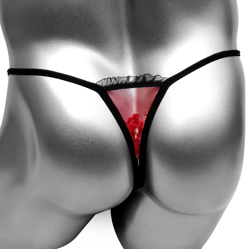 Трусы плавки с открытой промежностью нижнее белье Sissy женские цветочной вышивкой