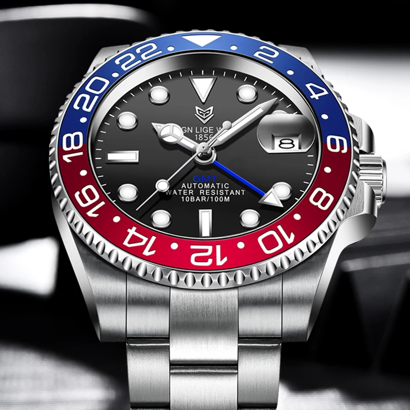 

2020 LIGE Роскошные Дизайнерские Для мужчин GMT часы АВТОМАТИКА часы 40 мм Керамика ободок юбилей ремешок Сапфир 100 м Водонепроницаемый часы