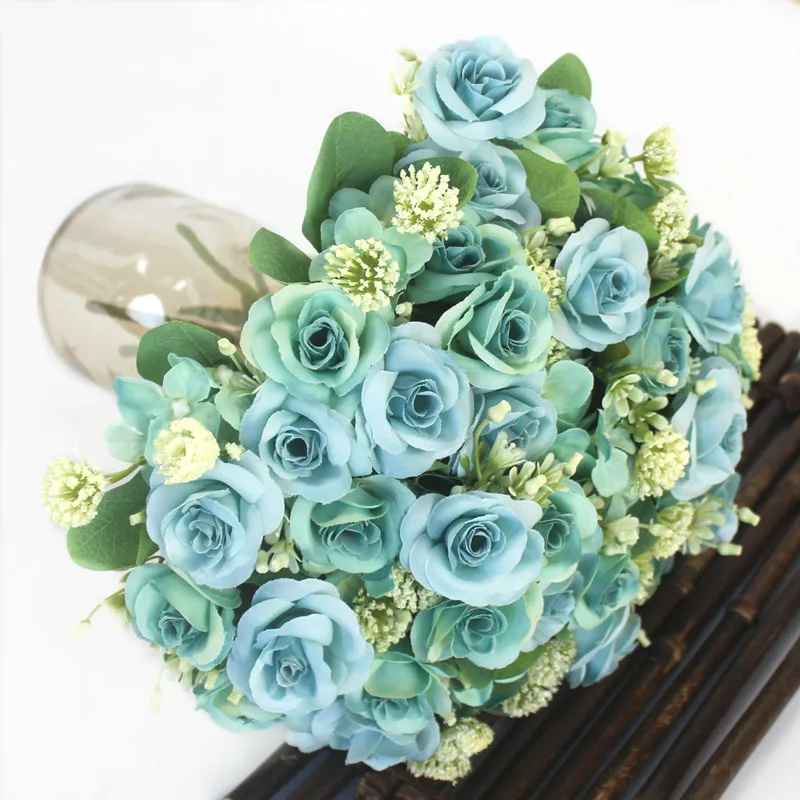 Искусственные розы белые шелковые пионы высокое качество небесно-голубая