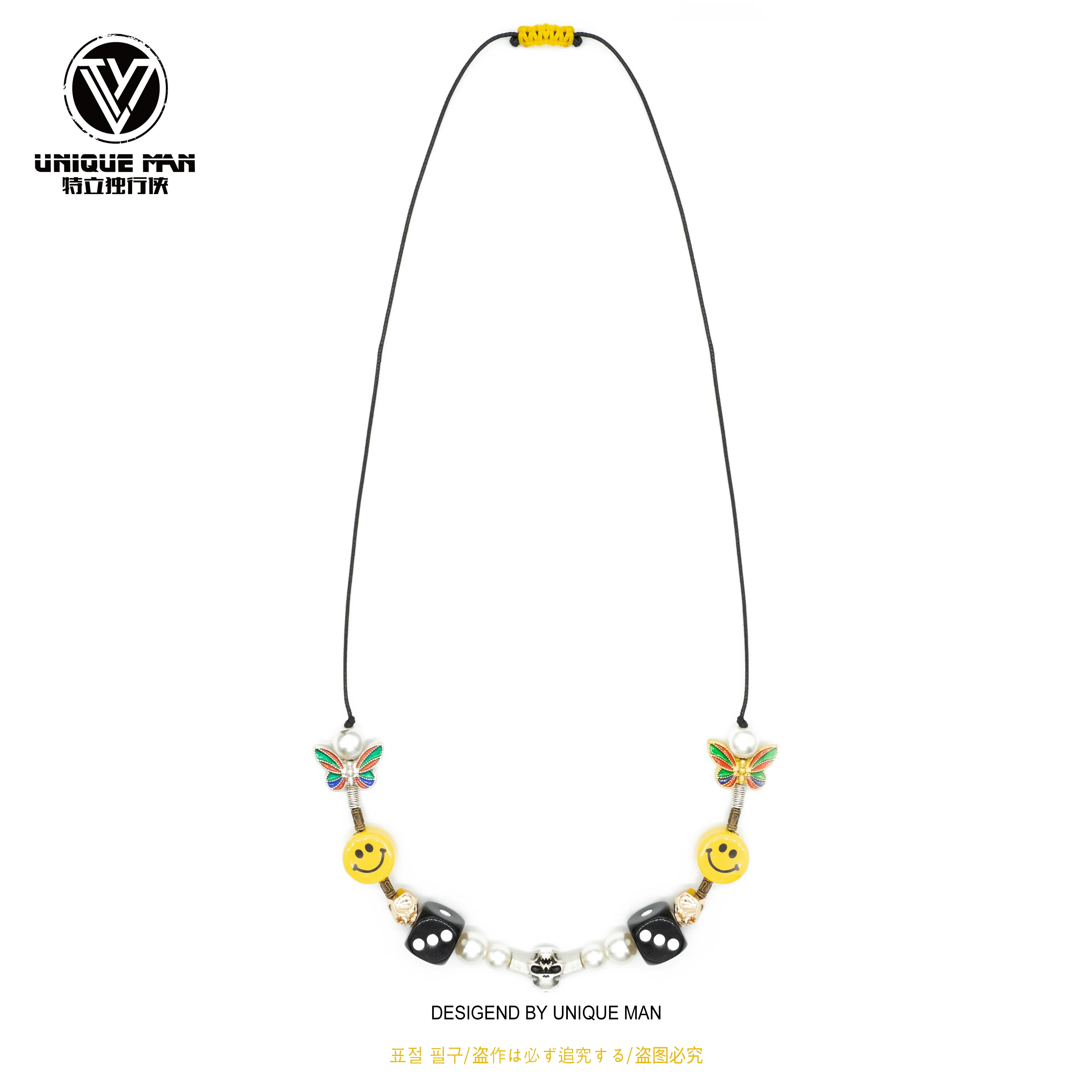 В стиле хип хоп ожерелье рисунком в виде улыбающихся рожиц Череп бабочка