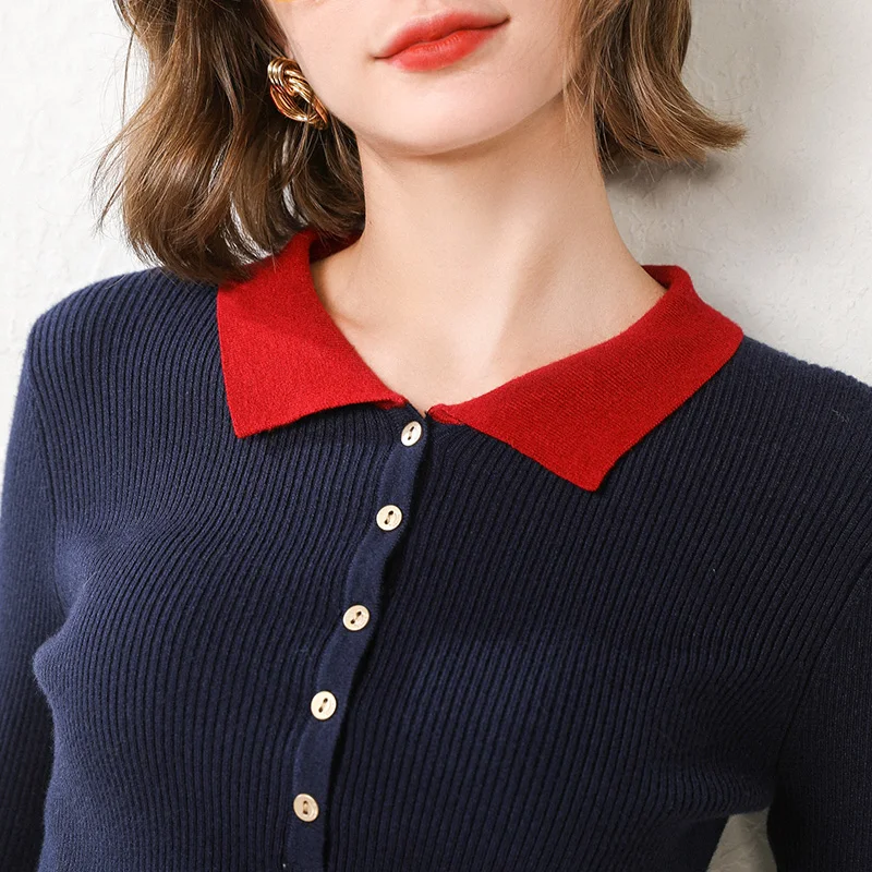 Женский короткий свитер-поло вязаный сексуальный кашемировый свитер с пряжкой