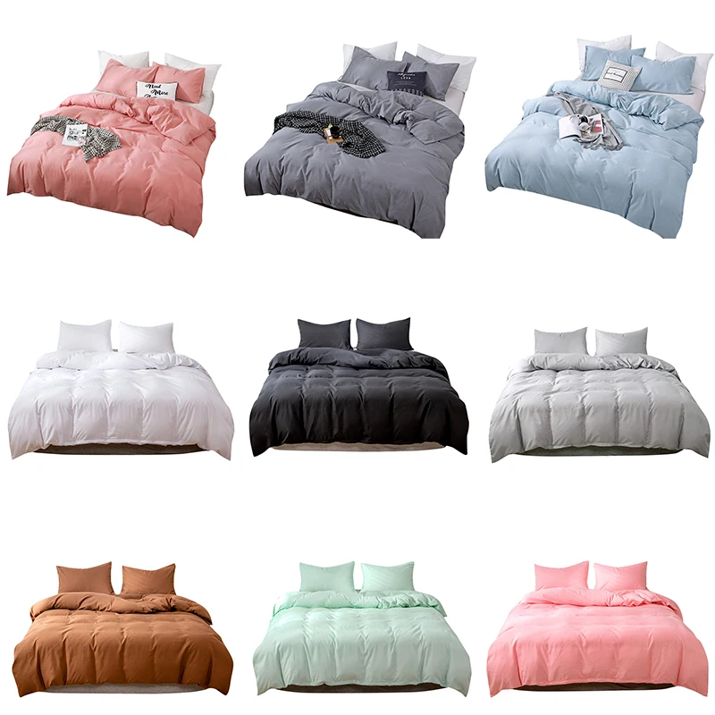 

Multi-size Solid Color Bedding Set Pure Polyester A/B Double-sided Pattern Simplicity Bed Sheet, Quilt Cover Pillowcase 3pcs