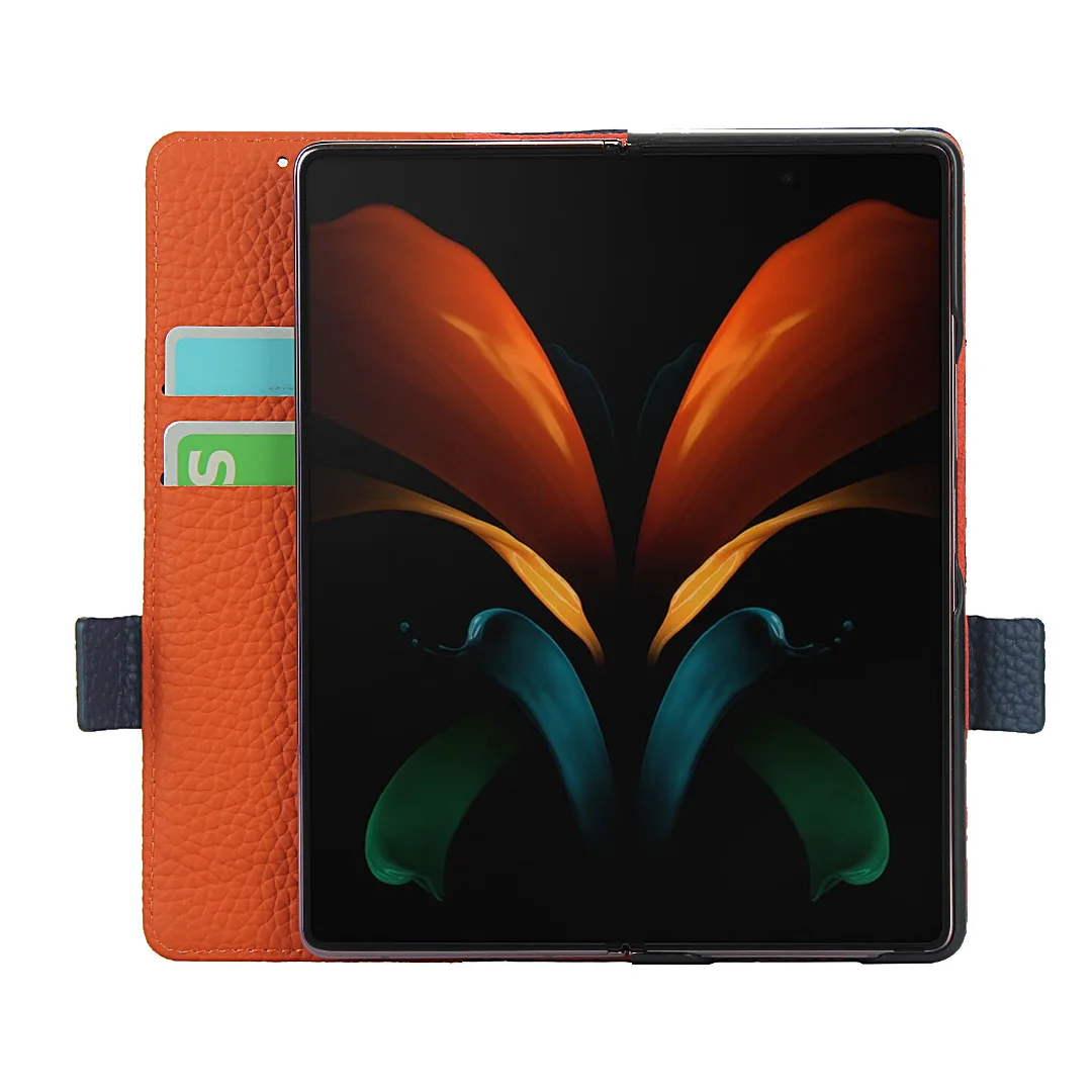 genuine leather flip case for samsung gaxlay z fold2 5g fashion luxury case cover for fold 2 two layer cowhide phone case free global shipping