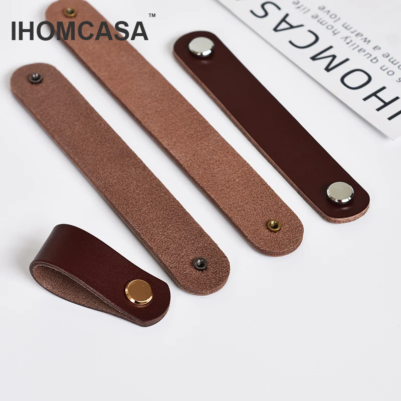 Коричневые кожаные ручки IHOMCASA европейская ретро мебель ящик шкаф дверная ручка