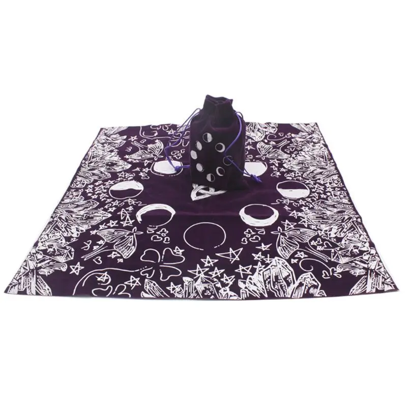 

Velvet Tarots Tablecloth with Bag Witch Divination Moon Phases Lover Altar Cloth Board Game Card Pad T8NC