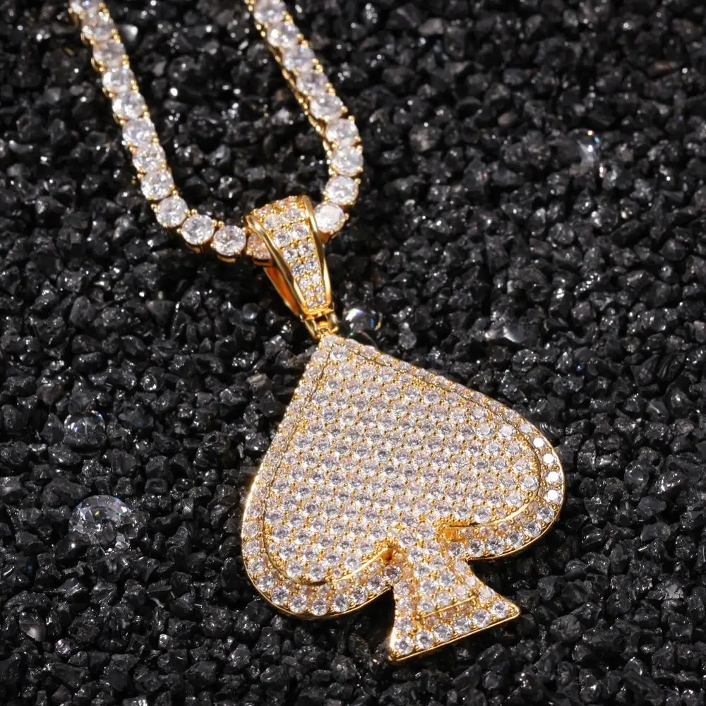 Ожерелье в стиле хип хоп с кулоном виде сердца пика из кубического покера