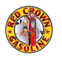 aged looking red gasoline pin up girl motor oil sign garage art round car moto stickers and decals 027001