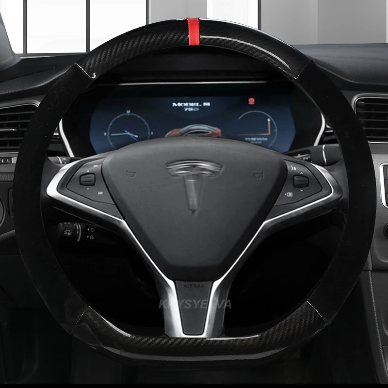 

D-образная форма для Tesla Model 3 2017 2018 2019 чехол рулевого колеса автомобиля, нескользящая кожа + углеродное волокно, автомобильные аксессуары для ...