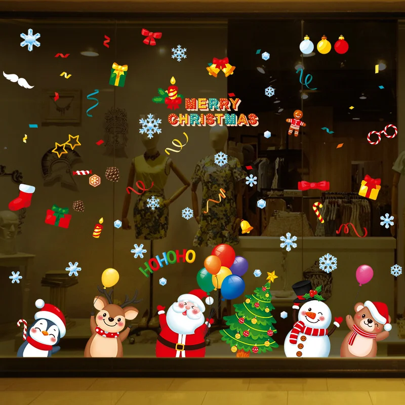 

Рождественские украшения для сцены, наклейка на стекло, венок, подарок, Санта, снежинка, дерево, Новогоднее украшение, Детская Наклейка