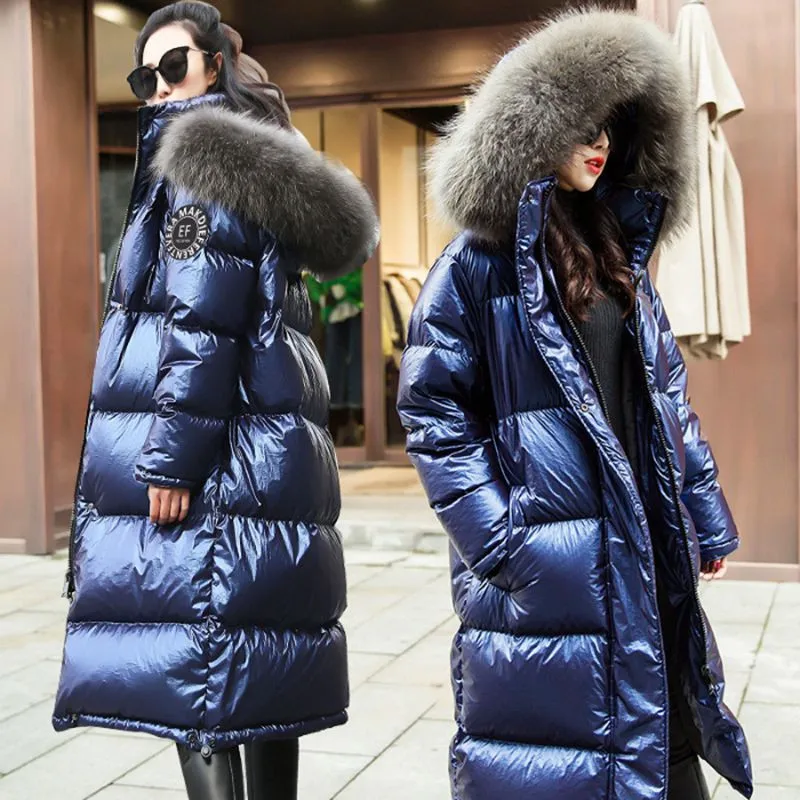 Женский пуховик зимнее пальто с большим воротником из натурального меха Женская