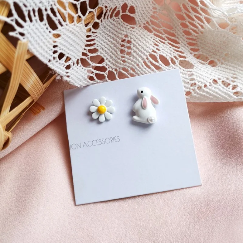 

Sweet Cute Lovely Rabbit Heart Stud Earrings for Girls Korean Style Kawaii Cat Flower Earrings Daily Jewelry Accessories