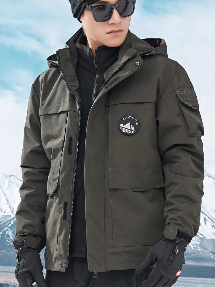 

Зимняя уличная куртка из ракушек, водонепроницаемый ветрозащитный флисовый утолщенный съемный комплект из двух предметов, одежда для альп...
