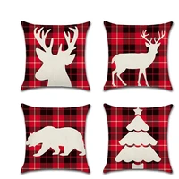 red plaid pillow cushion cover reindeer elk kussenhoes 4545cm pillowcase sofa christmas decoration for home car fundas cojines