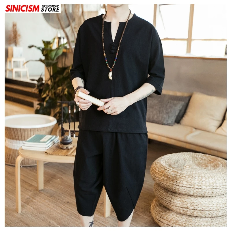 Мужской летний спортивный костюм Sinicism Store однотонные белые льняные шорты в