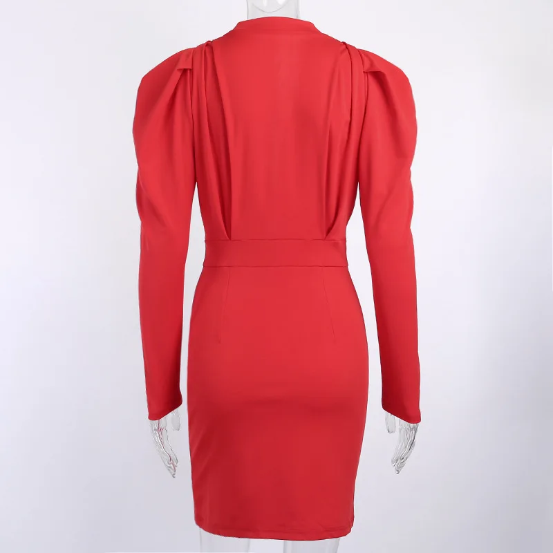 

BacklakeGirls Women Pleated Long Sleeve Cocktail Dress Sexy Deep V Neck Vintage Retro Party Dress Vestidos Elegantes Para Mujer
